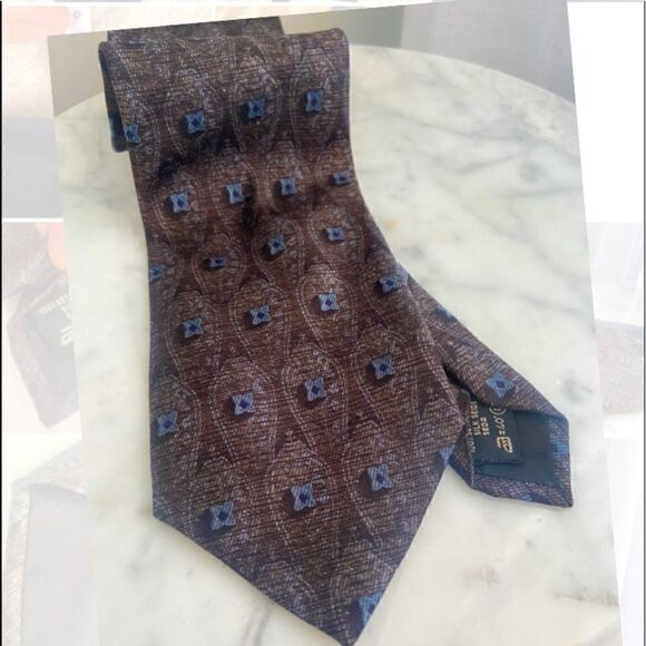ERMENEGILDO ZEGNA Brown with Blue Grey Accents Recent Tie - Picture 1 of 11